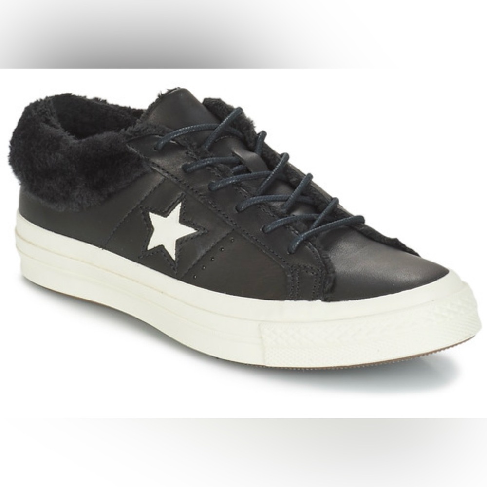 Converse One Star Black Leather Lined Sneakers W-5 M-3